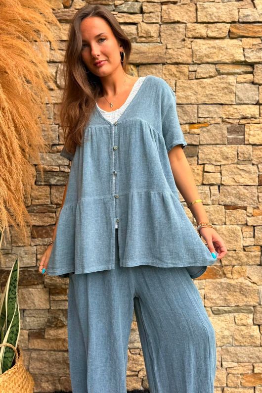 Lina Linen Blend Smock Over Shirt Washed Navy